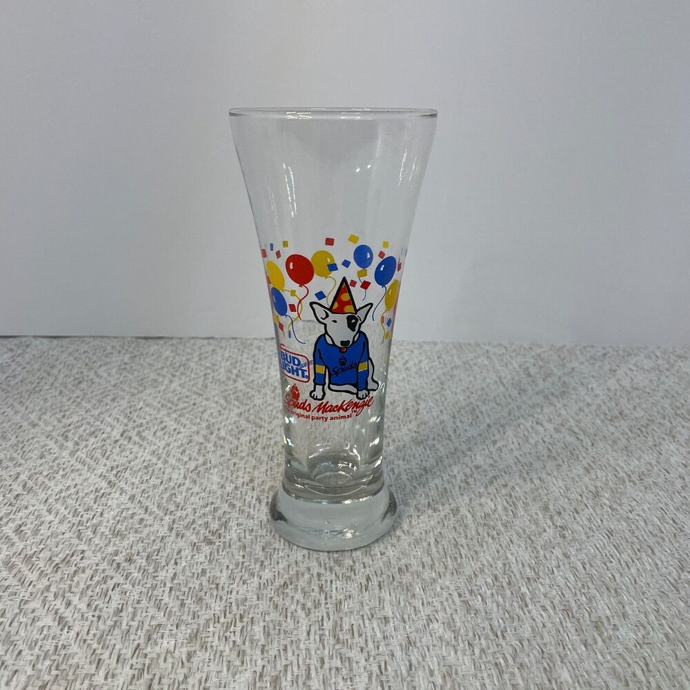 Vintage Bud Light Spuds Mackenzie The Original Party Animal Tall Glass Cup 1987